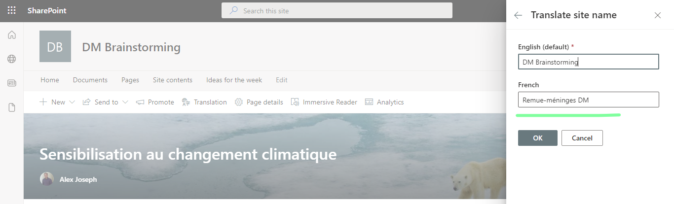 Enter French translation fo the site name