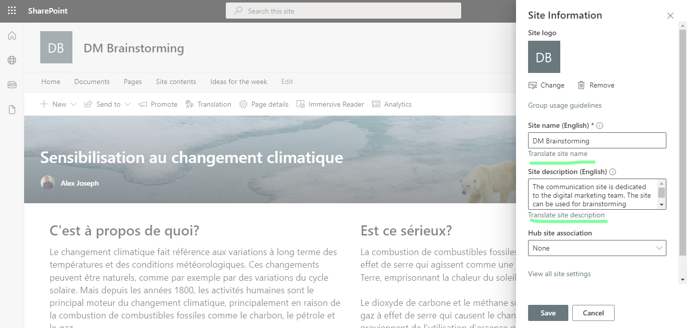 translate site information options