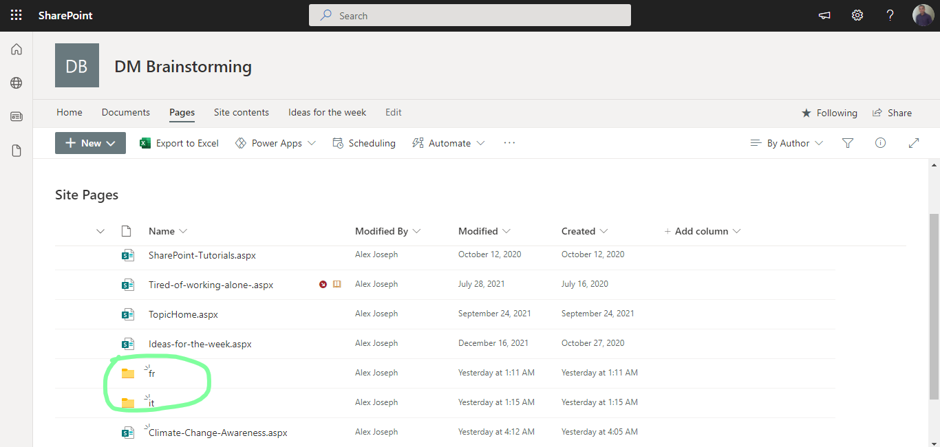 Site pages - language folders