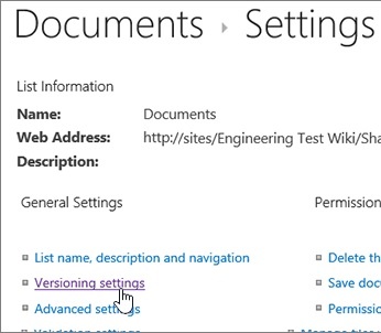 Vesrion Settings Page