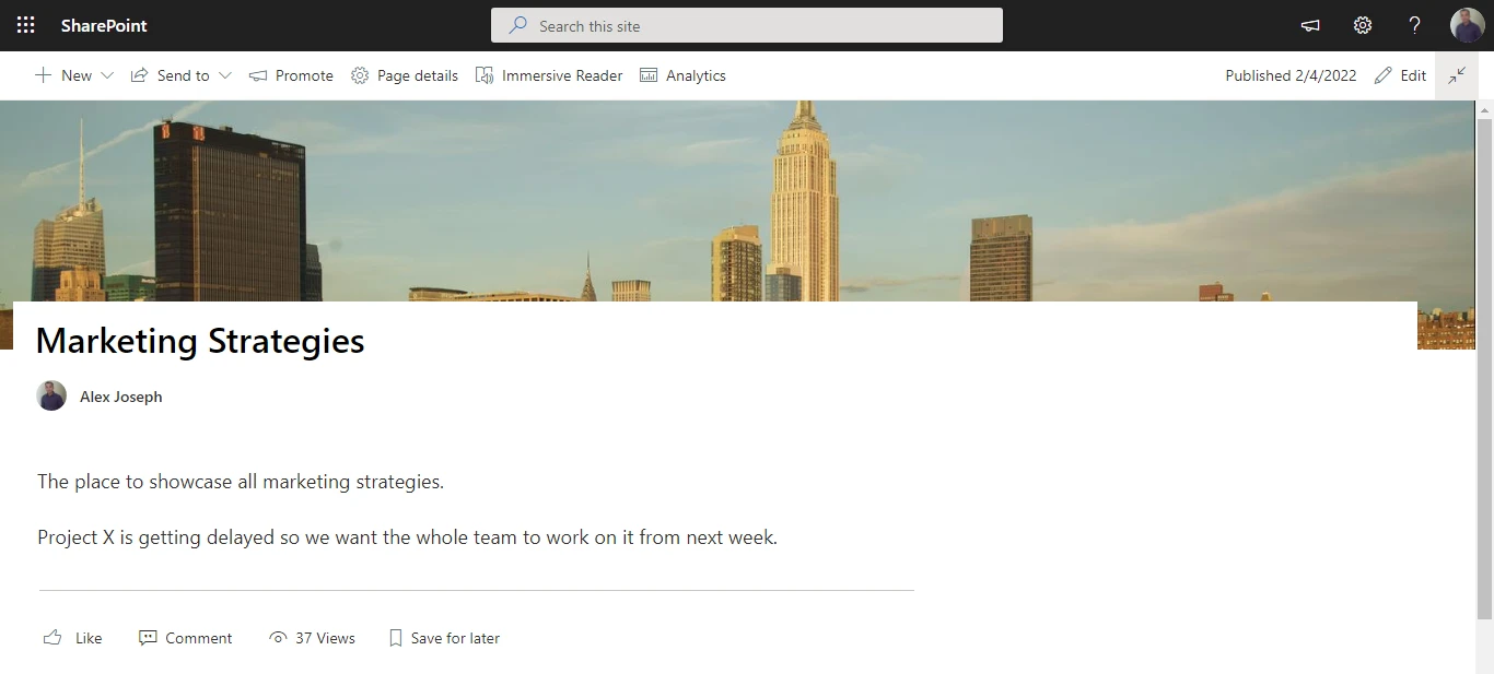 Page to add the web part