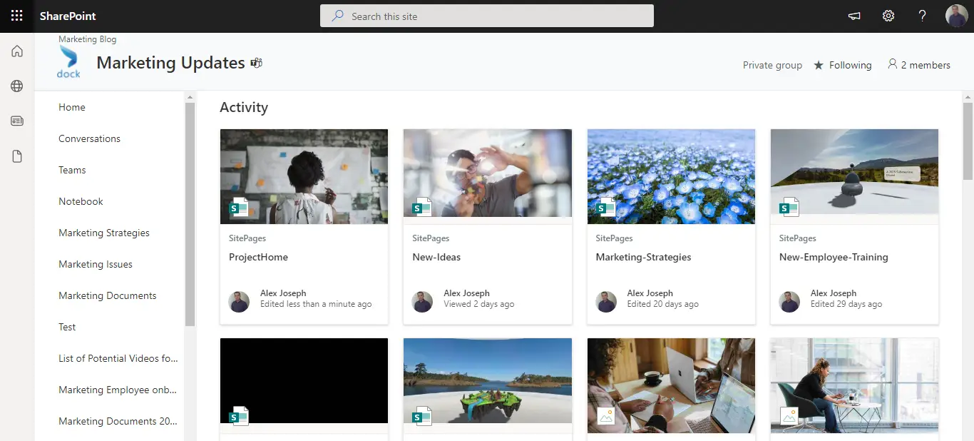 site activity - full page