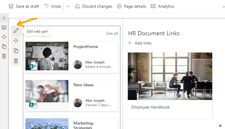 edit web part - site activity