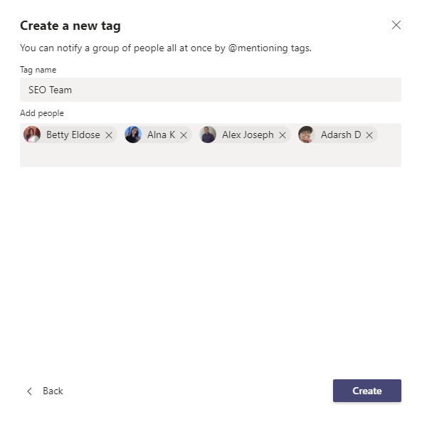 Create using tags in Microsoft Teams