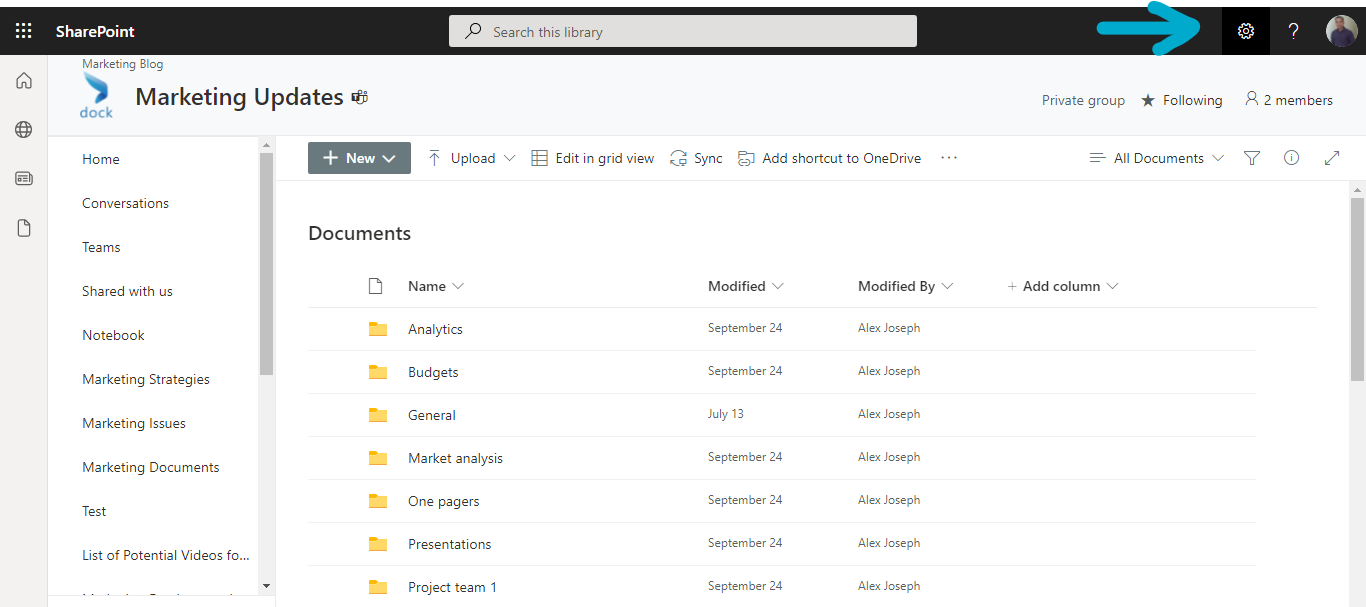 document library settings -