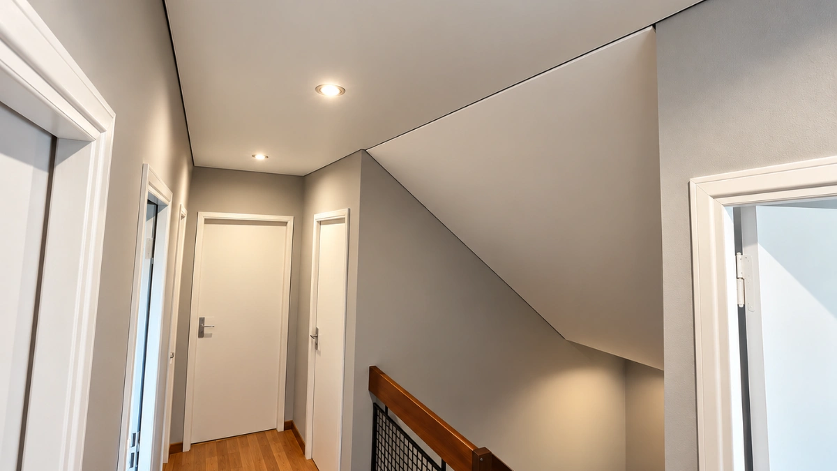 Plafond tendu sur mesure dans un escalier à Dijon