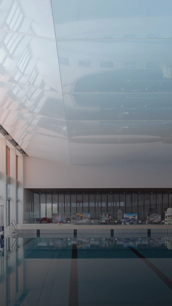 Plafond acoustique dans une piscine intérieure