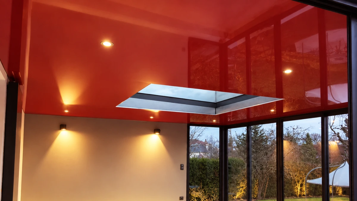 Plafond tendu chauffant rafraîchissant laqué rouge