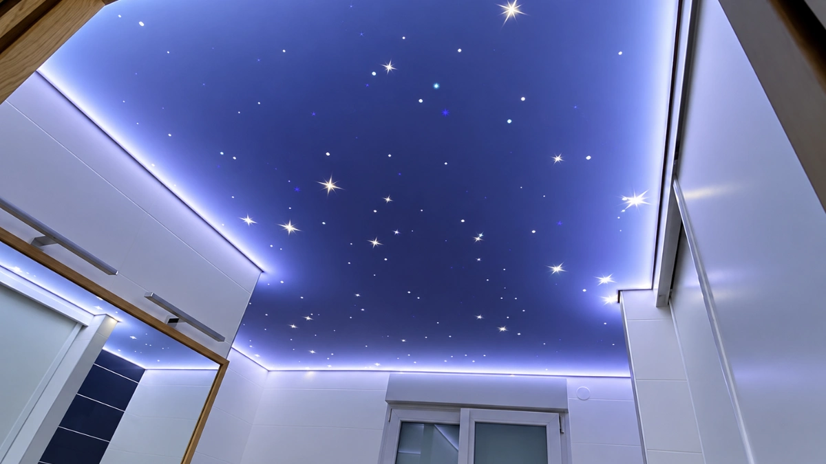 Plafond imprimé étoilé dans une salle de bain