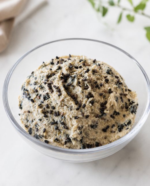 Houmous au sésame noir, zaatar et Edo®