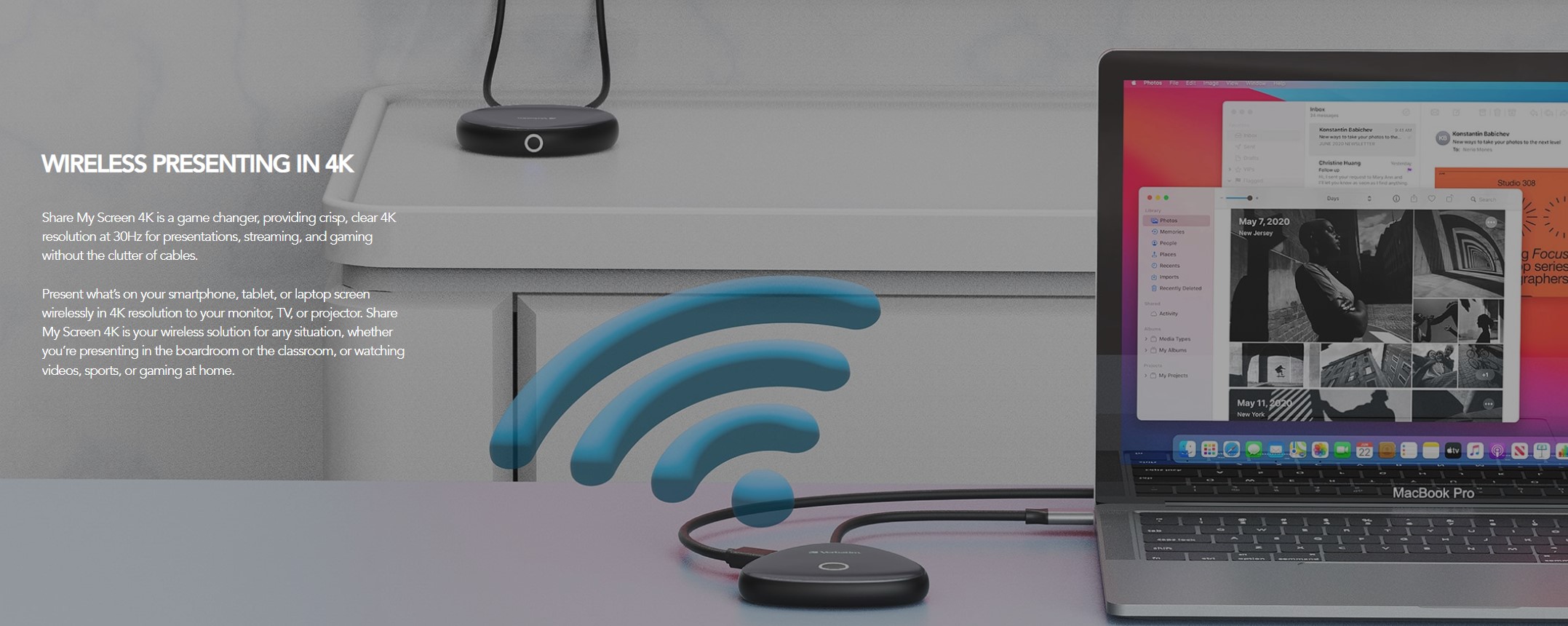 Verbatim 4K Wireless USB-C HDMI Adapter Dongle -Share My Screen Mirror