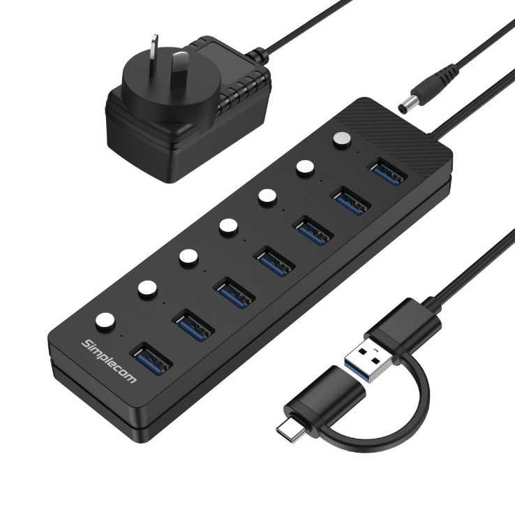 Simplecom CH375C USB-A and USB-C to 7-Port USB