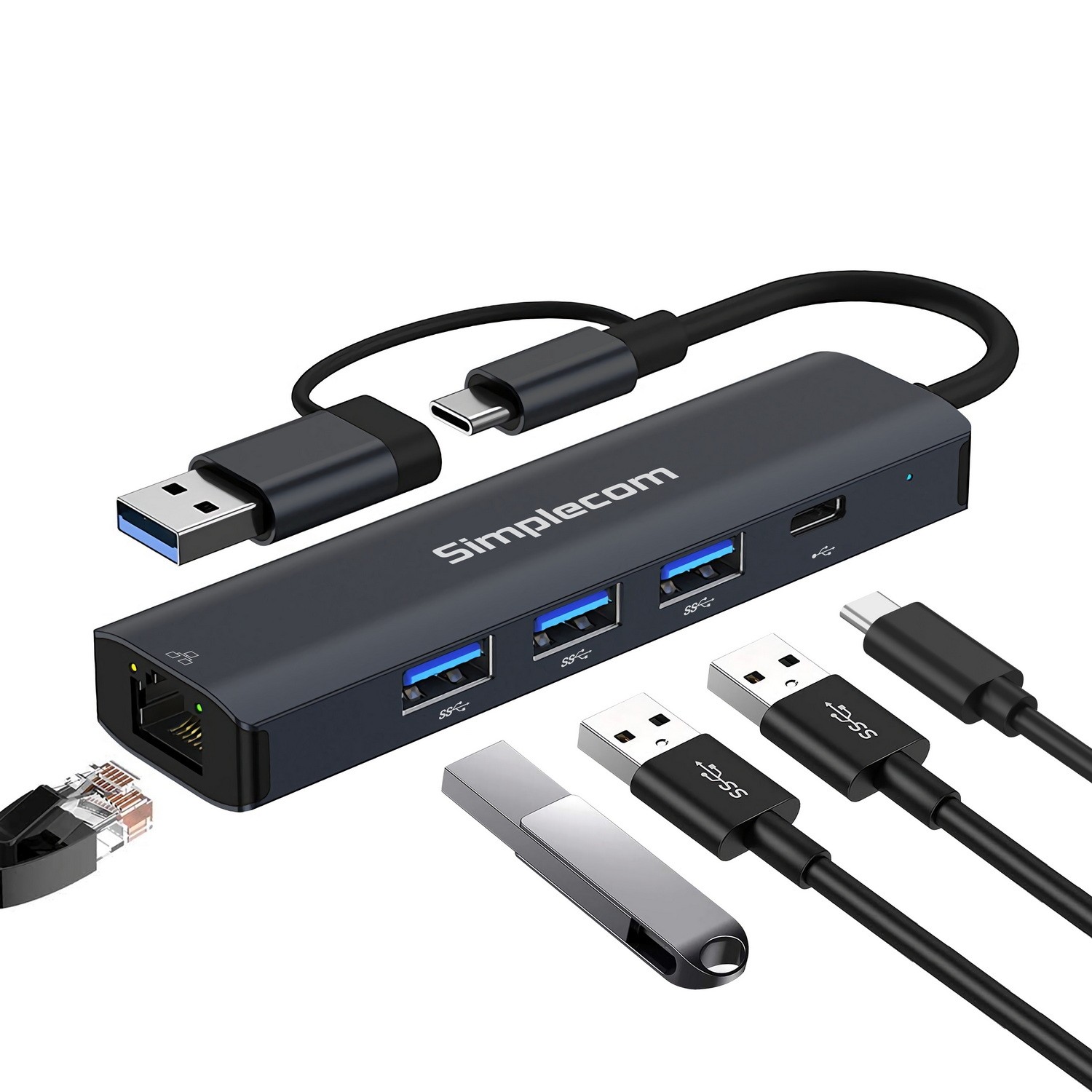 Simplecom CHN436 USB-C and USB-A to 4-Port USB