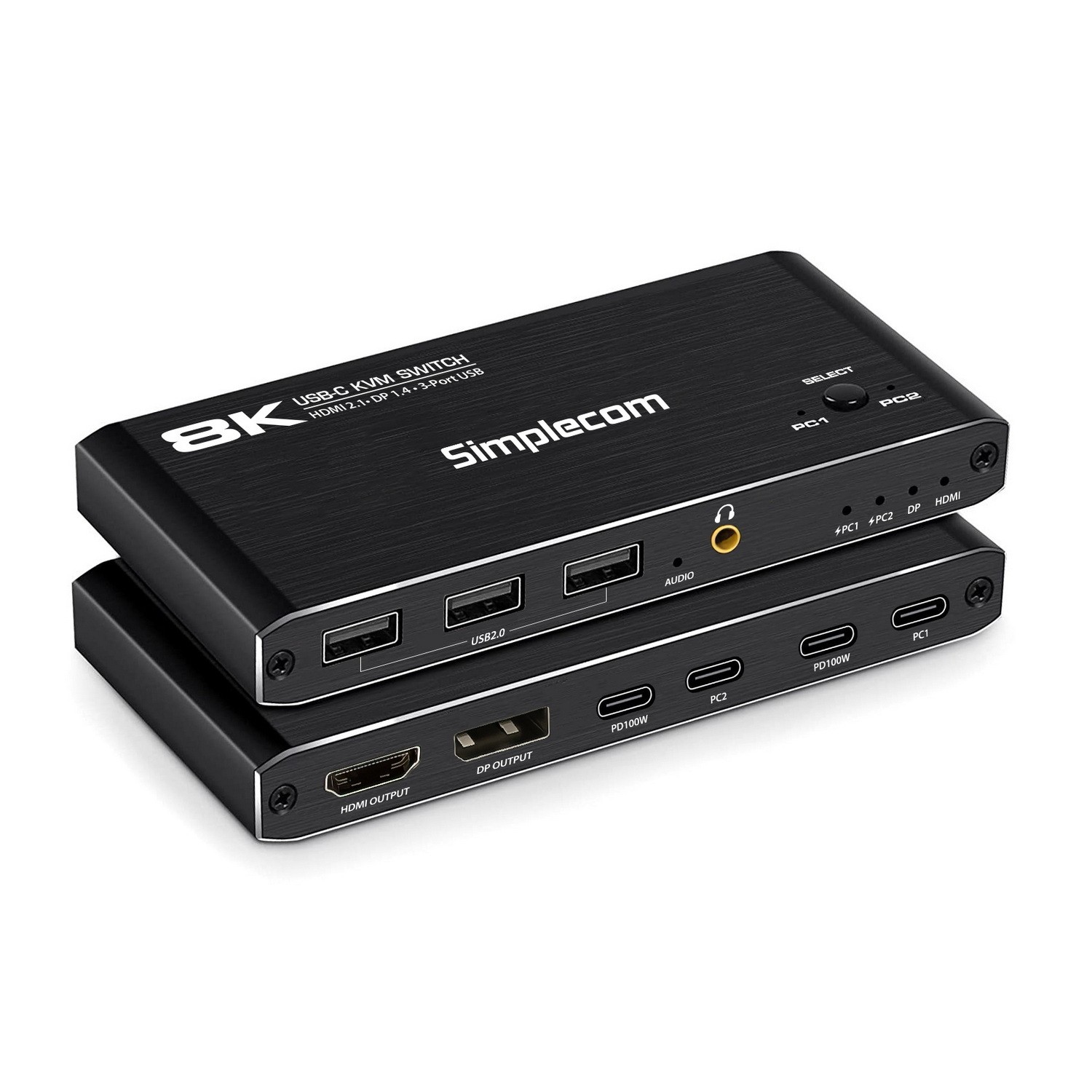 Simplecom KM470 2-Port USB-C KVM Switch 8K