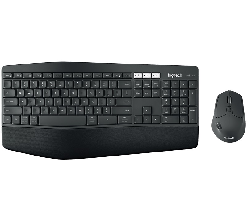 Logitech MK880 Wireless Desktop Keyboard Mouse Combo with integrated keyboard palm rest, s