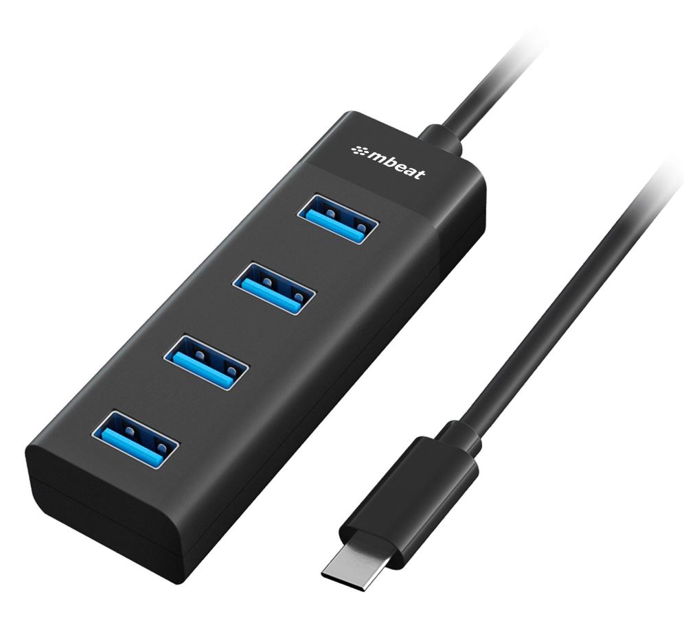 MBEAT USB-C to 4-Port 3.0 Hub - Black USB 3.0