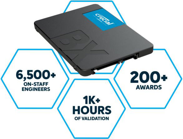 Crucial BX500 1TB 2.5' SATA3 6Gb/s SSD - 3D NAND 540/500MB/s 7mm 1.5 mil MTBF 3yr wty Acro