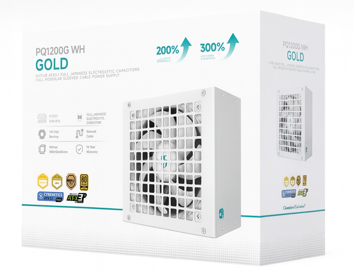 DeepCool PQ1200G WH 1200W Gamer Storm 80+ Gold/Cybenetics Fully Modular ATX Power Supply 1