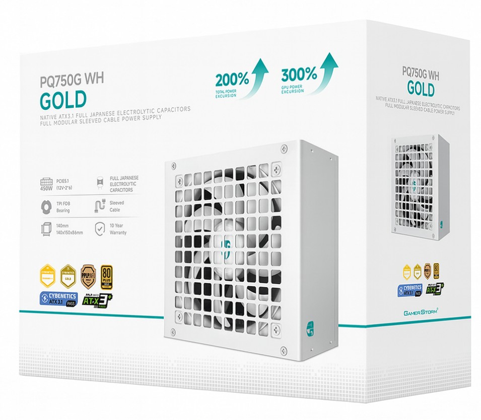 DeepCool PQ750G WH 750W Gamer Storm 80+ Gold/Cybenetics Fully Modular ATX Power Supply 120
