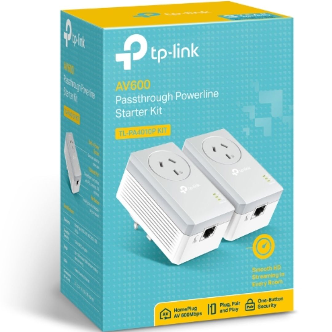 TP-Link TL-PA4010P KIT AV600 Powerline Adapter with AC Pass Through Starter Kit 600Mbps Ho