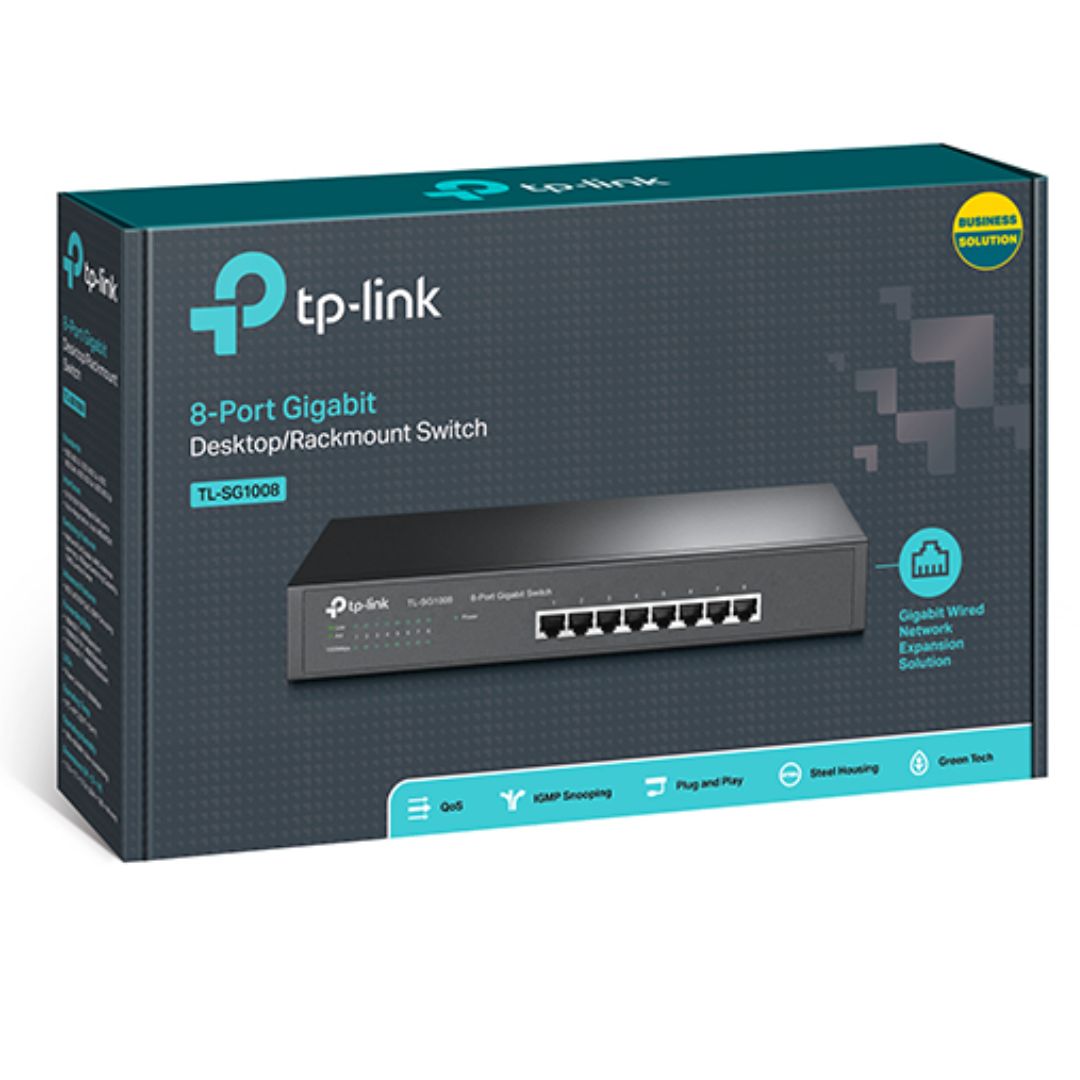 TP-Link TL-SG1008 8-Port Gigabit Unmanaged Switch 13' Desktop Rackmountable Steel Case Fan