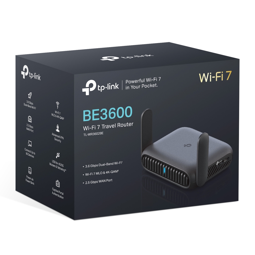 TP-Link TL-WR3602BE BE3600 Dual-Band Wi-Fi 7 Portable Travel Router 688 Mbps at 2.4 GHz at