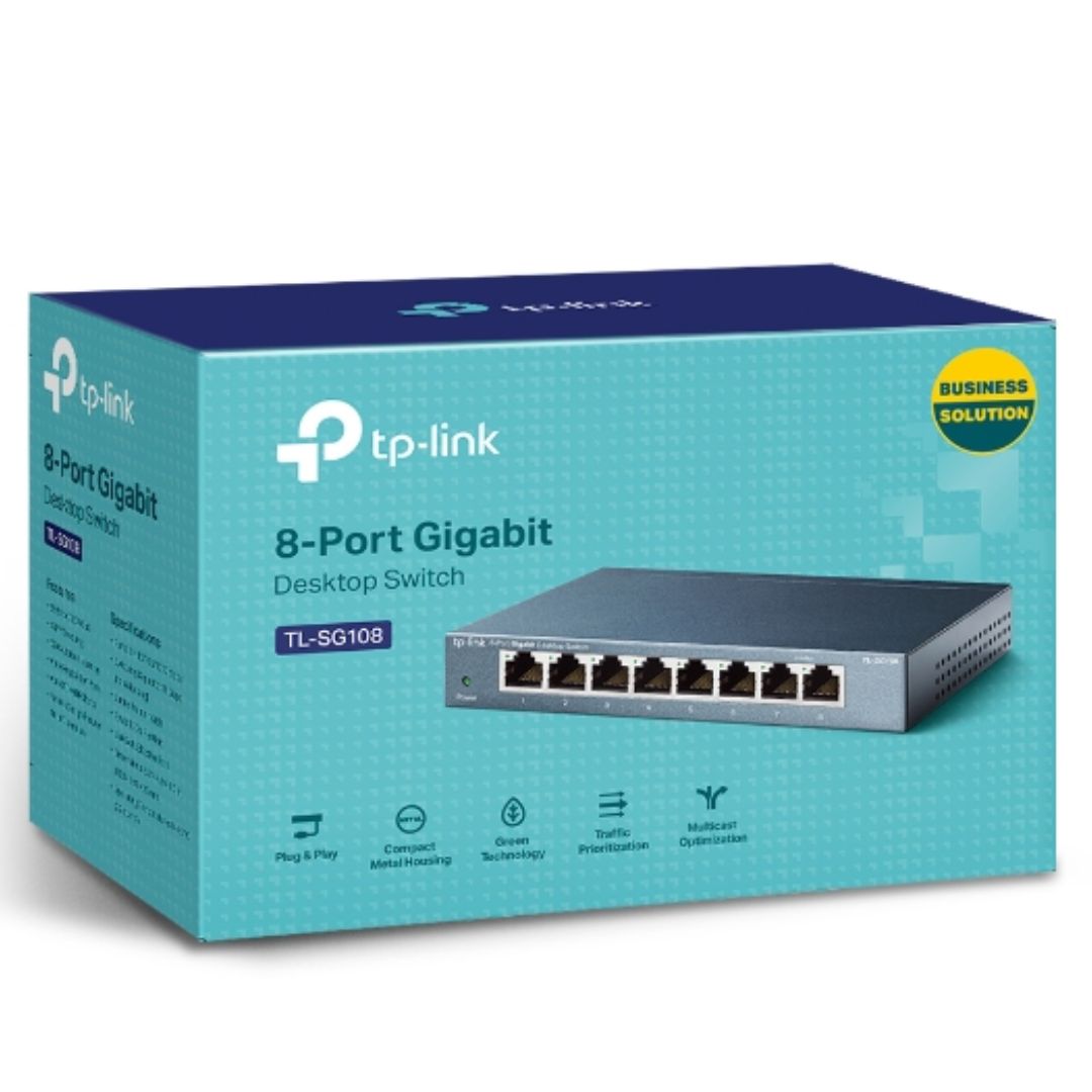 TP-Link TL-SG108 8-Port Gigabit Desktop Switch Steel Case Fanless 11.9Mpps Support 802.1p/