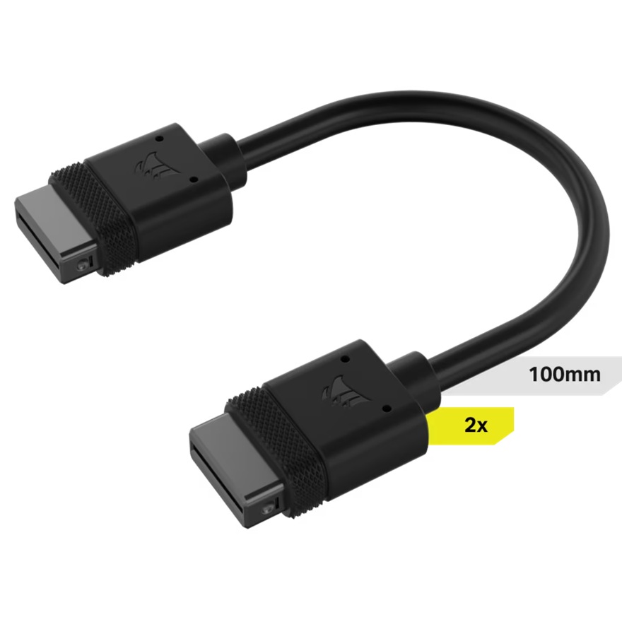 Corsair iCUE LINK Cable, 2x 100mm with Straight Connectors - Black