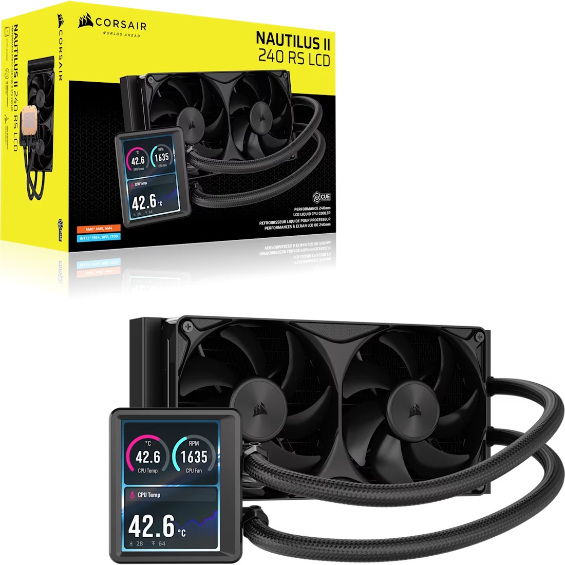 Corsair NAUTILUS II 240 RS LCD Liquid CPU Cooler - Black, 240mm, 3.5' LCD, FlowDrive 2S Pu