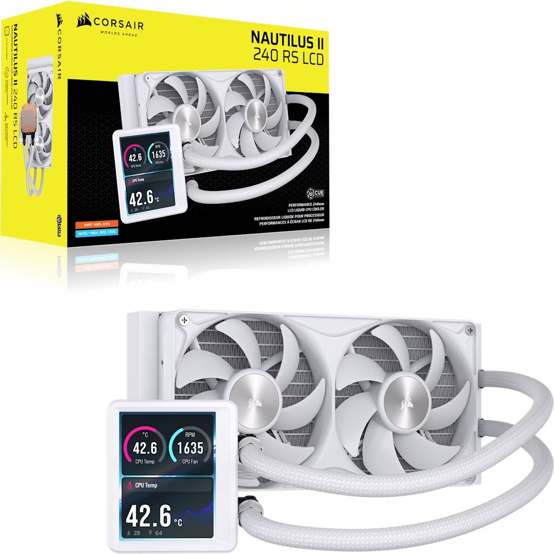 Corsair NAUTILUS II 240 RS LCD Liquid CPU Cooler - White, 240mm Rad, 3.5' LCD, FlowDrive 2