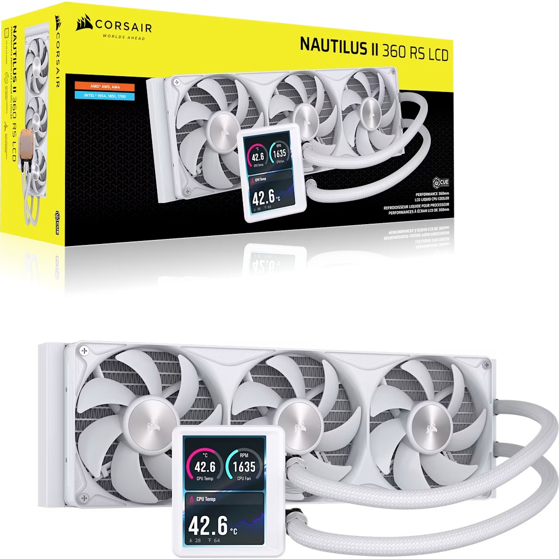 Corsair NAUTILUS II 360 RS LCD Liquid CPU Cooler - White, 360mm Rad, 3.5' LCD, FlowDrive 2