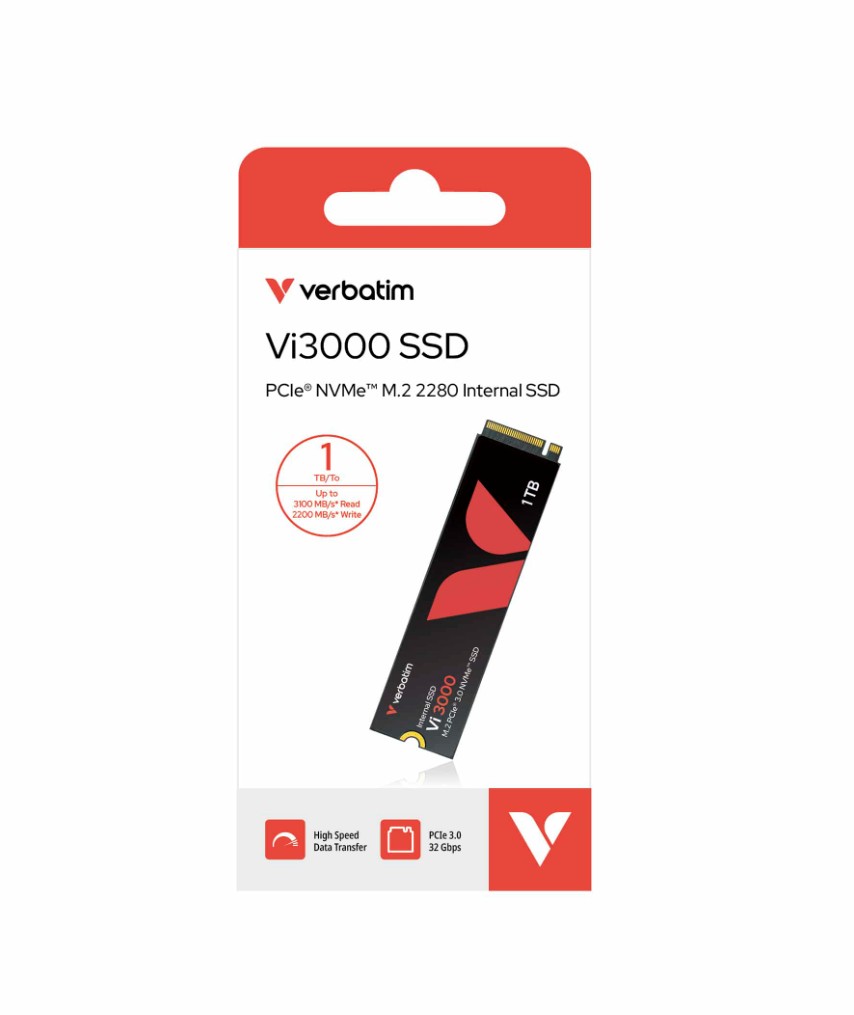 Verbatim Vi3000 1TB M.2 PCIe Gen 3 NVMe Internal SSD. Up to 3,100MB/s read and 1,300MB/s w