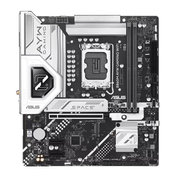 ASUS B860M AYW GAMING WIFI Micro-ATX Motherboard Up to 128GB DDR5 (2x Slots), 1 x PCIe 4.0