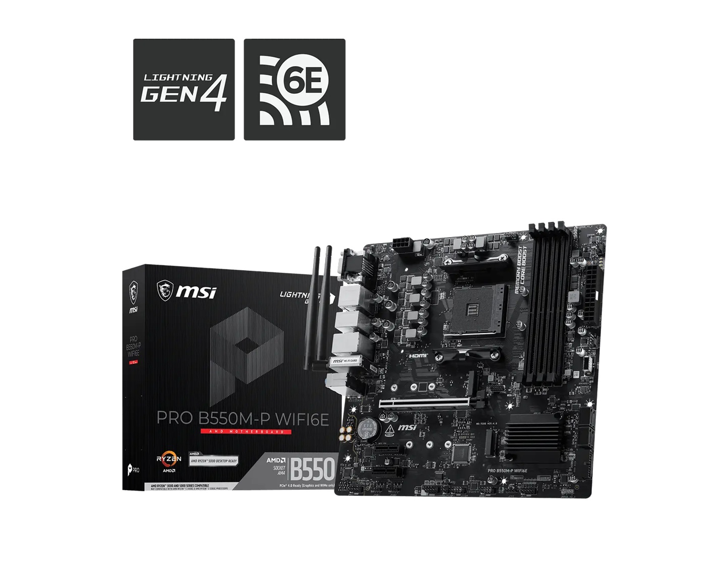 MSI PRO B550M-P WIFI6E, AMD B550, AM4, DDR4 128GB, PCIe 4.0, 2x M.2, Wi-Fi 6E, 1Gb LAN, US