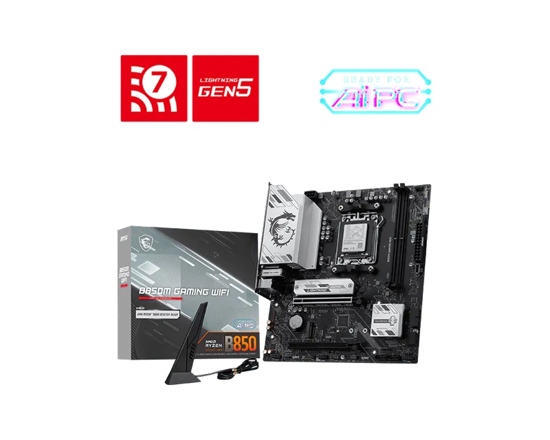 MSI B850M GAMING WIFI, AMD AM5, B850, DDR5 8200+ MT/s, PCIe 5.0 x16, M.2 Gen5, 5G LAN, Wi-