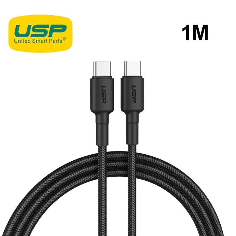 USP BoostUp Braided USB-C to USB-C Cable (1M) Black -3A Fast & Safe Charge,Samsung Galaxy,