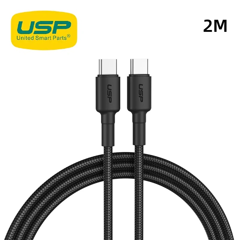 USP BoostUp Braided USB-C to USB-C Cable (2M) Black -3A/60W, Fast & Safe Charge,Samsung Ga