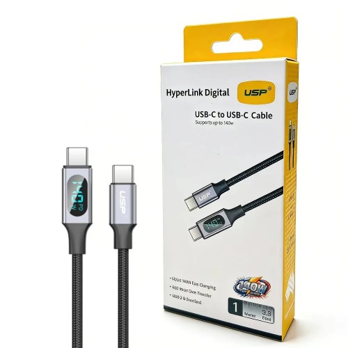 USP Braided HyperLink USB-C to USB-C (1M) Digital Display Cable - Black, Charge & Connect,