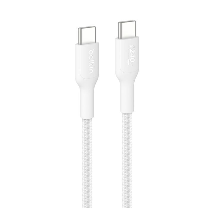 Belkin BoostCharge Pro Braided USB-C to USB-C Cable (1M) - White (CAB025fq1MWH), 5A/240W,