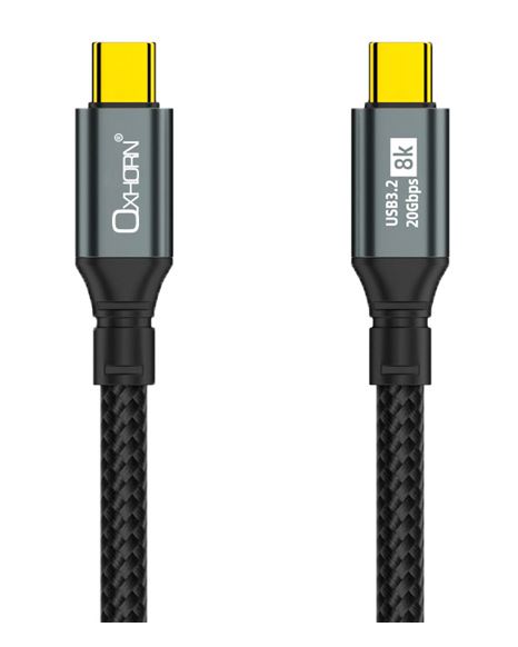 Oxhorn USB 3.2 Gen 2×2 1m USB-C to USB-C 20Gbps 8K@60Hz 20V 100W E-Marker Chip Black fast