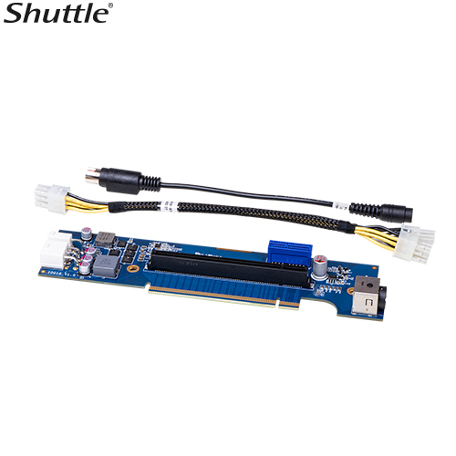 Shuttle XPCs Add-On Cards includes a PCIe riser card with a Molex power cable and a power