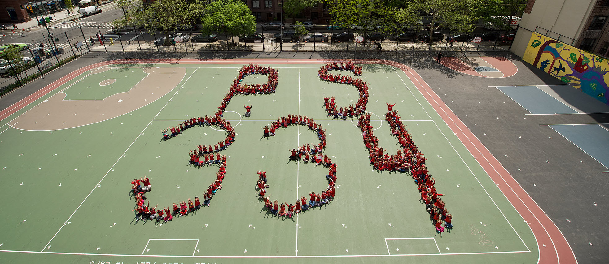 Anderson School students forming P.S. 334 on the schoolyard