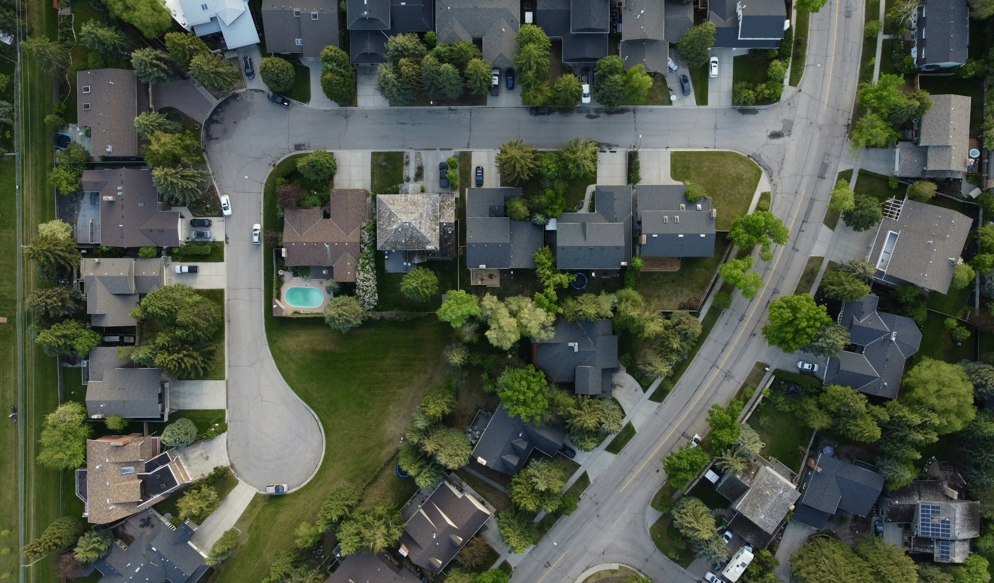 Aerial view of a suburban single-family rental neighborhood