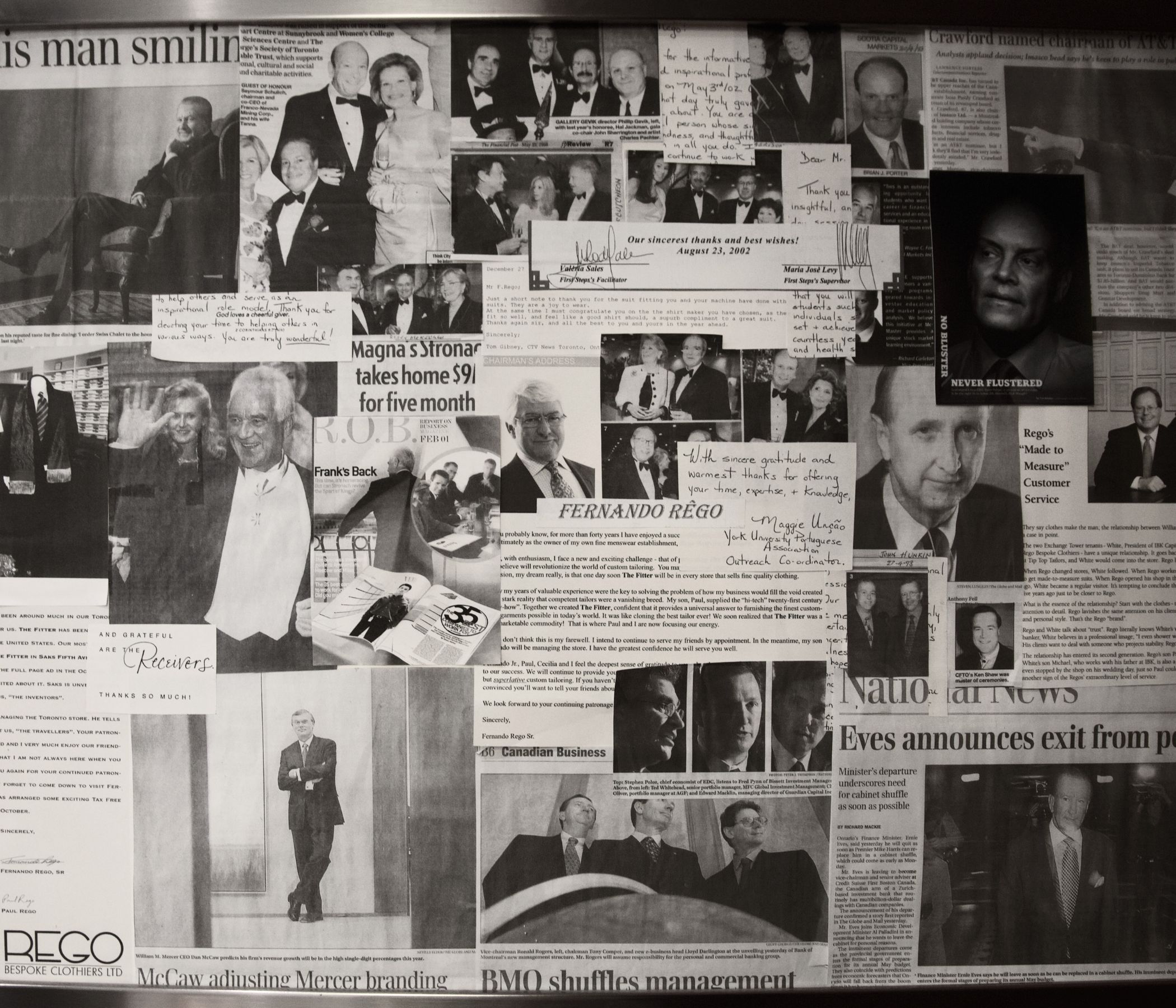 Rego Bespoke archival newspaper clippings and photographs spanning the company's history