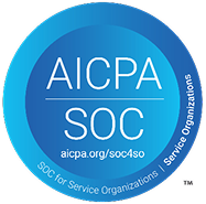 Circular blue badge with text AICPA SOC and URL aicpa.org/soc4so indicating SOC for Service Organizations Service Organizations.