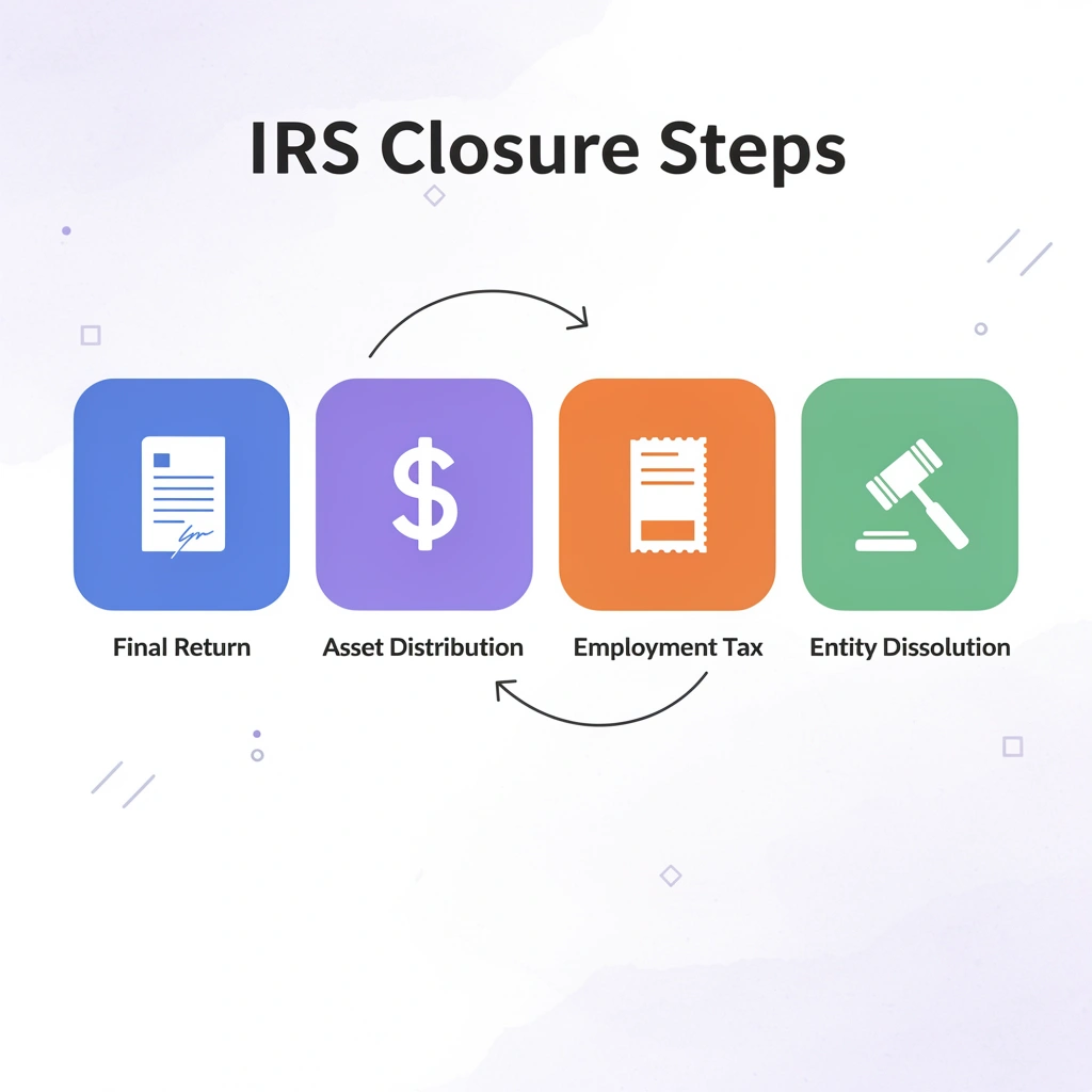 Process flow showing the four main steps of IRS business closure