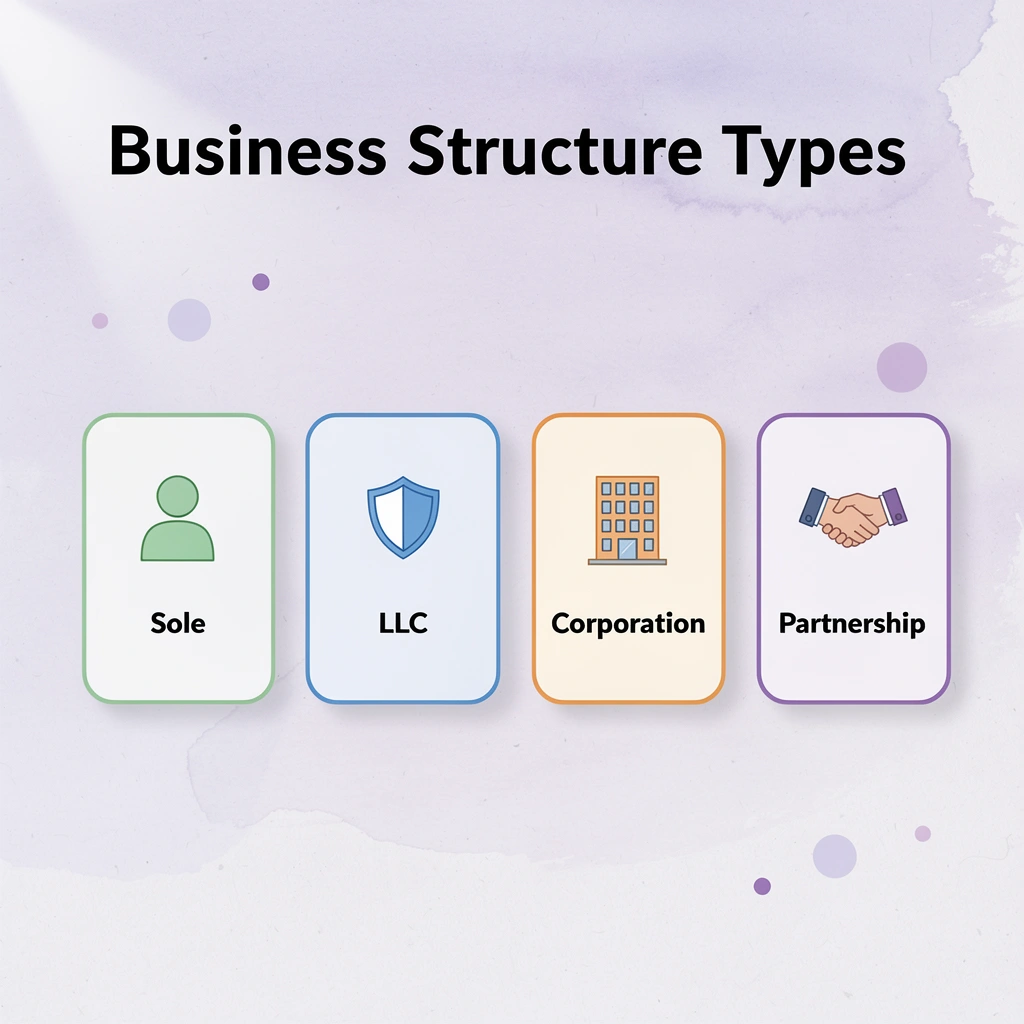 Infographic showing four business structure types with their filing requirements