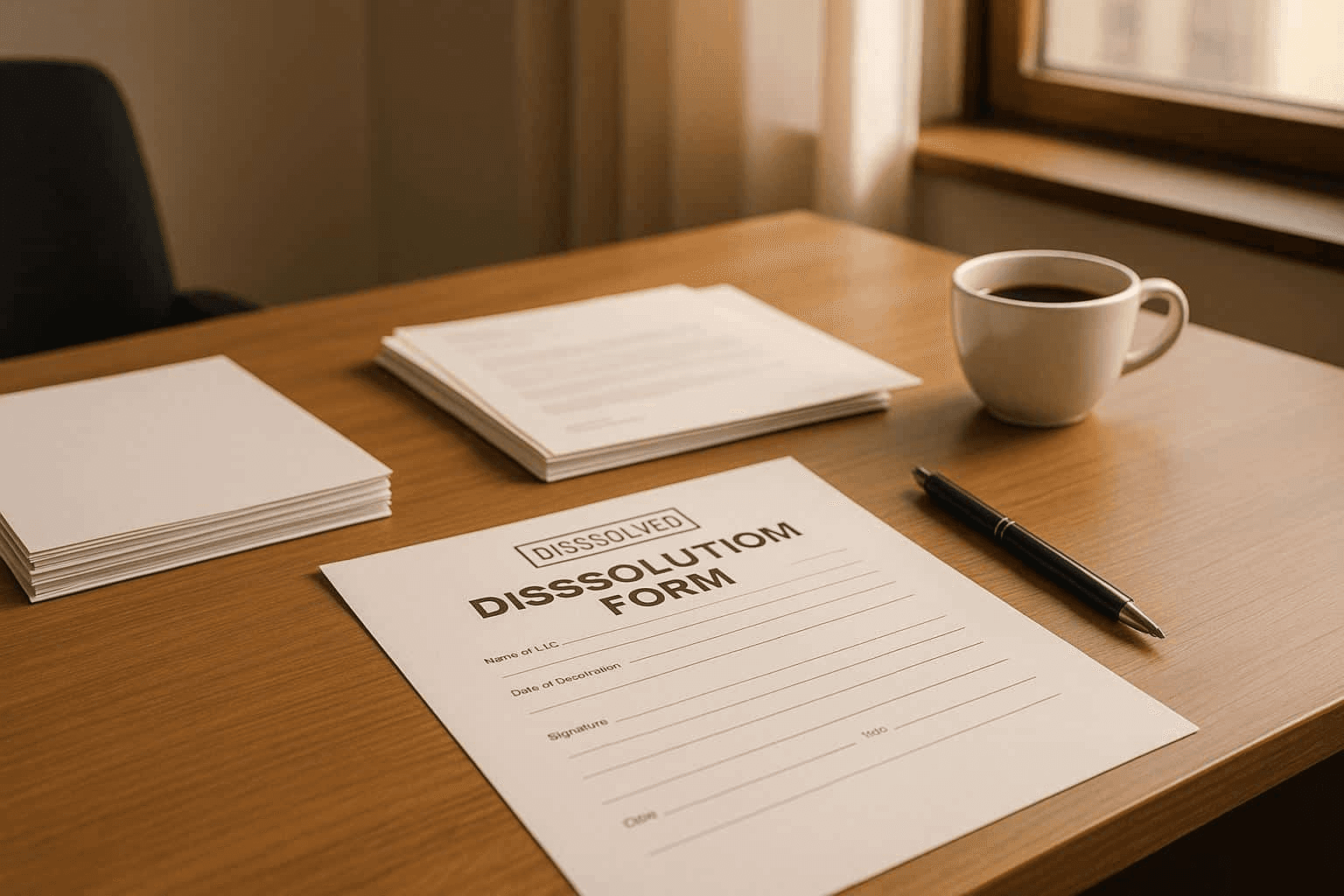 Official business dissolution form on desk - How To Dissolve An LLC In New Hampshire 