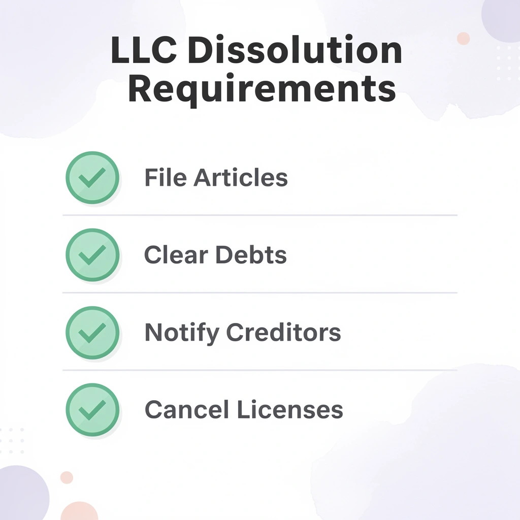 Checklist infographic showing key LLC dissolution requirements in New Hampshire