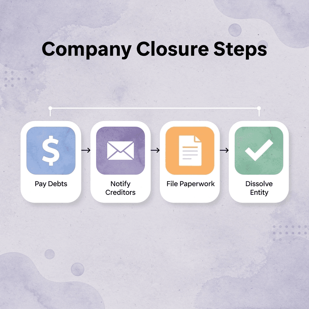 Infographic showing the four steps of the company closure process